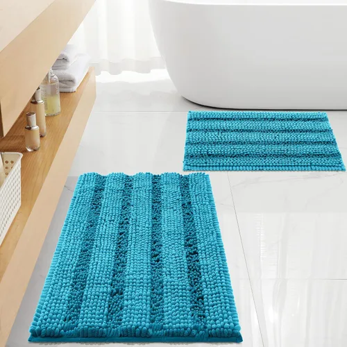 Miniatura 8 de FLOLEOPA Juego de 2 tapetes de baño de felpilla gruesa y peluda, antideslizantes, parte inferior de goma termofusible para baño, alfombras de baño