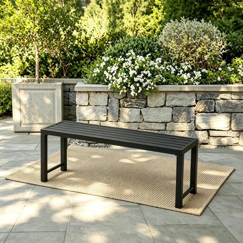 Miniatura 9 de Black Outdoor Bench, Outdoor Metal Backless Bench Set of 2, 46" Patio Garden Bench for Outdoor, All Wheather Outdoor Bench for Garden, Backyard