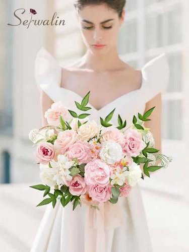 Miniatura 3 de Serwalin Flores Artificiales Peonías Rosas Flores Falsas de Boda Conjunto de Caja de Flores para Pastel para Ramos de Boda DIY Centros de Mesa