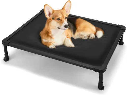Miniatura 8 de Veehoo Cama Elevada para Perros a Prueba de Masticación, Catre Elevado Duradero para Mascotas con Colchoneta Impermeable Rellena de Algodón PP Negro