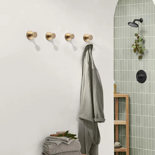 Miniatura 4 de TUNNY Paquete de 5 ganchos redondos para toallas, color dorado champán, ganchos modernos para abrigos y toallas de ducha, para baño, cocina