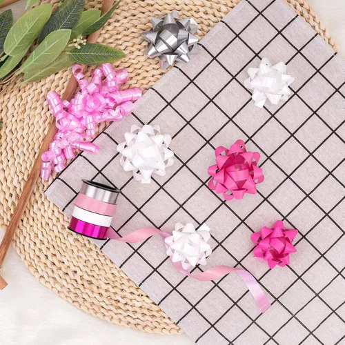 Miniatura 5 de WRAPAHOLIC Surtido de 19 lazos de regalo, 16 lazos de regalo de varios colores (rosa, blanco, plateado), 2 cintas rizadoras prensadas, 1 lazo rizado