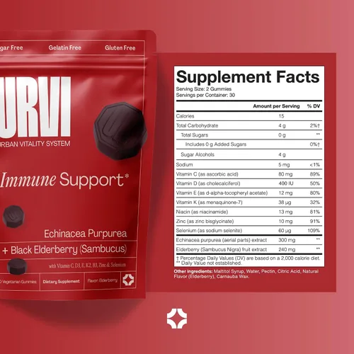 Miniatura 9 de URVI® Gomitas de apoyo inmunológico – Sambucus negro saúco, equinácea, vitamina C, D3 K2, E, niacina, zinc y selenio – Multivitamínico