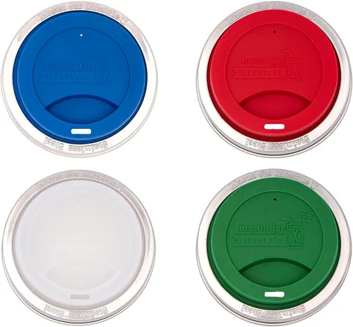 Miniatura 26 de Tapa de silicona para beber con banda de acero inoxidable para tarros Mason (Americana multicolor, boca regular)