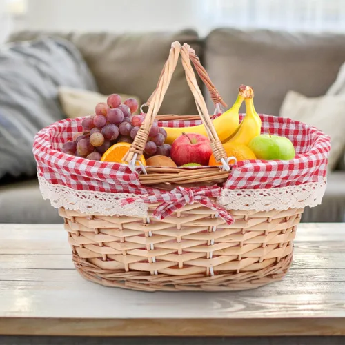 Miniatura 8 de HANABASS Cesta de picnic ovalada de mimbre tejida con asas dobles para recolección de huevos, dulces, compras, acampar al aire libre, almacenamiento