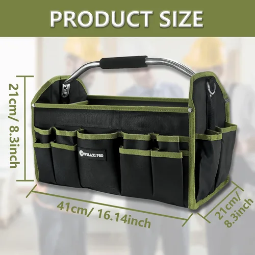 Miniatura 8 de Bolsa de Herramientas Plegable de Boca Abierta de 16 Pulgadas, Bolsas de Herramientas para Hombres de Servicio Pesado, Portaherramientas Bolsa