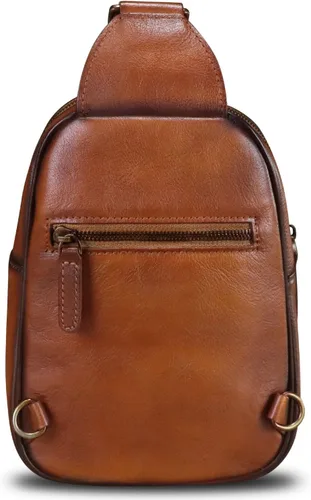 Miniatura 3 de LRTO Bolso bandolera pequeño de cuero genuino para mujeres y hombres, bolsa cruzada para el pecho, mochila para senderismo, deportes, viajes