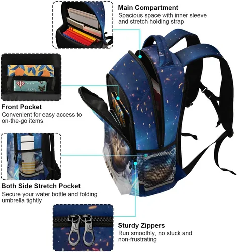 Miniatura 3 de Mochila para niños y niñas, mochila de viaje con diseño de astronauta y gato