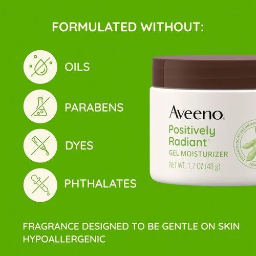 Miniatura 6 de Aveeno Gel hidratante facial positivamente radiante con ácido hialurónico y soja correctora de tono, hidrata durante 48 horas para igualar el tono