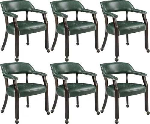 Miniatura 23 de Juego de 8 sillas de cuero de comedor con ruedas y brazos, silla de capitán Accent con ruedas, sillas de madera con ruedas enrollables para cocina