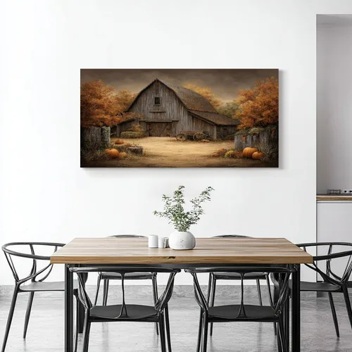 Miniatura 2 de Lienzo decorativo de 30 x 60 pulgadas, diseño de calabaza de otoño, decoración de baño, granero antiguo, otoño, cuadros enmarcados, pintura impresa