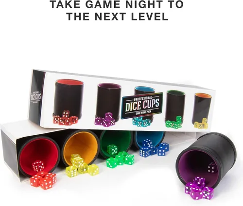 Miniatura 4 de Brybelly Juego de dados con taza de dados – Perfecto para juegos de dados de casino para la familia de dados de cuero – Coctelera de dados de póker
