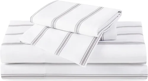 Miniatura 3 de TRULY SOFT Ticking Stripe - Juego de sábanas de poliéster de 4 piezas con diseño de rayas, para hombres y mujeres, certificado Oeko-TEX Blanco/Gris