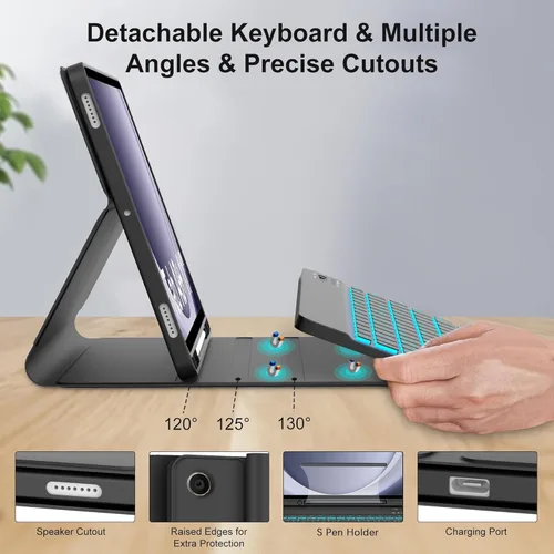 Miniatura 4 de Funda para Galaxy Tab A9 Plus con teclado 5G de 11 pulgadas 2023 (SM-X210/X216/X218), funda de teclado de tableta desmontable retroiluminada de 7