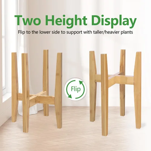 Miniatura 4 de OERGKE Soporte ajustable para plantas de interior, soportes de bambú modernos de mediados de siglo, soporte de flores de esquina para sala de estar