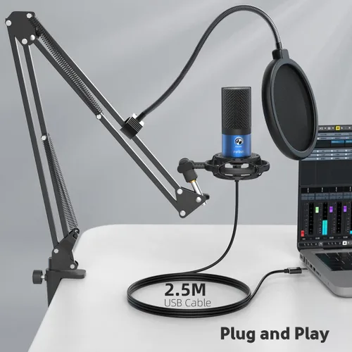 Miniatura 4 de FIFINE Kit de micrófono USB para grabación en PC, micrófono condensador cardioide para computadora en Mac Windows PS4/PS5, para streaming, Azul