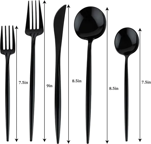Miniatura 3 de Juego de cubiertos modernos de plástico PLASTICPRO (negro, 40 piezas)