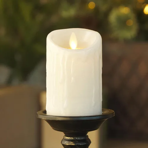 Luminara - Vela LED sin llama con goteo de cera, blanca, 7.6 cm x 11.4 cm, con función de temporizador, base de cera verdadera, funciona con Blanco