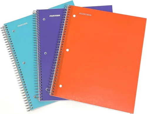 Miniatura 31 de Mintra Office Cuadernos de espiral duraderos, 3 materias (lavanda, verde salvia, salmón, rayas universitarias, paquete de 3)