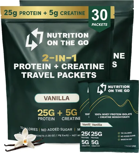 Miniatura 10 de Nutrition On The Go - Paquetes de proteína aislada de suero con creatina – 25g de proteína + 5g de creatina – Polvo de proteína de porción única