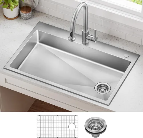 Miniatura 11 de Kraus Fairlane 25-pulgadas Fregadero de cocina de acero inoxidable de calibre 18, de un solo cuenco, para caída/montaje superior, KHT641-25