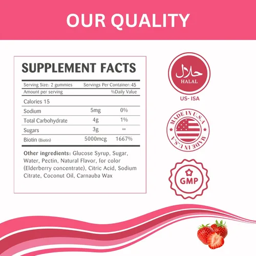 Miniatura 5 de Greenfield Nutritions - Gomitas de biotina halal con vitaminas para cabello, piel y uñas, apoya el metabolismo de la grasa, el crecimiento