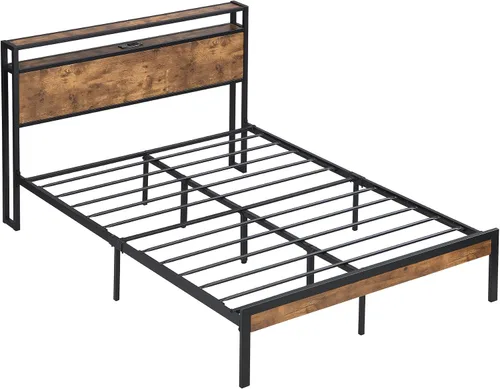 Miniatura 5 de Marco de cama de plataforma de metal resistente de 14 pulgadas con cabecero y estribo de madera, plataforma de metal, gran almacenamiento debajo