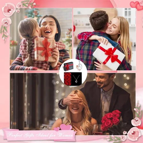 Miniatura 7 de Yoosteel Collar con dije de flor de rosa con inicial de corazón para mujer, collar con letra de corazón de amor, collares con inicial únicos