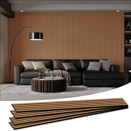 Miniatura 24 de Paquete de 4 paneles acústicos de pared de 105.9" x 12.6" x 0.8" que absorben sonido, paneles de pared de listones de madera para decoración de Teca