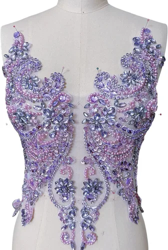 Miniatura 13 de Apliques de encaje hechos a mano con diamantes de imitación para coser en cuentas de vidrio, accesorios para ropa de vestir (blanco)