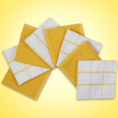 Miniatura 4 de Amour Infini paños de cocina y repasadores, 100 % algodón, muy absorbentes, se pueden lavar a máquina Cuadros amarillos