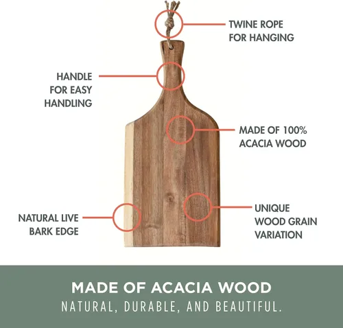 Miniatura 6 de PICNIC TIME Artisan Tabla de Charcutería de Acacia de 18", Tabla de Cortar de Madera con Asa, Bandeja de Servir Multiusos, Tablón Decorativo