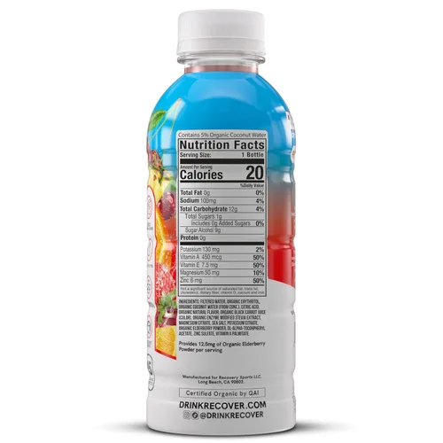 Miniatura 3 de RECOVER 180 Bebida de hidratación deportiva orgánica, sin azúcar añadido, bebida deportiva de 20 calorías, sabores orgánicos con vitaminas