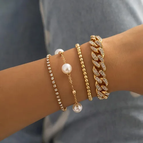Miniatura 5 de Relojes de cara grande para hombre, delicadas pulseras de cadena dorada y plateada, estilo bohemio, ajustable, a la moda, con cuentas gruesas