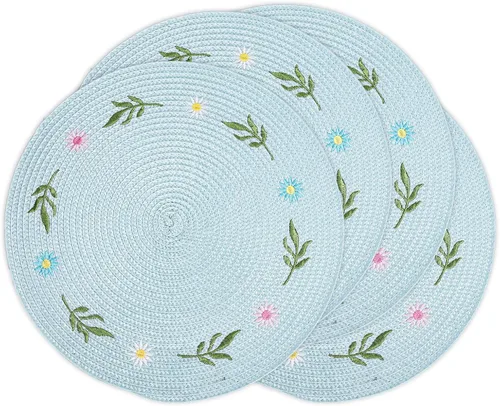 Miniatura 8 de Whaline 4 piezas de manteles redondos con diseño de abeja y girasol bordados, manteles florales para mesa de comedor en casa, para primavera