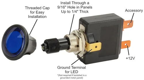 Miniatura 2 de Fastronix 50A Interruptor de empuje/tracción con indicador LED azul