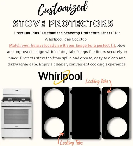 Miniatura 2 de Revestimientos protectores de estufa compatibles con estufas Whirlpool, cocinas de gas Whirlpool, personalizadas, revestimientos de fácil limpieza