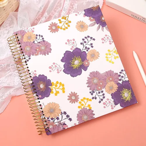 Miniatura 2 de CAGIE Cuaderno en espiral de tapa dura 8.5 x 11, cuaderno en espiral floral de 200 páginas con bolsillos, cuadernos encuadernados en espiral grandes