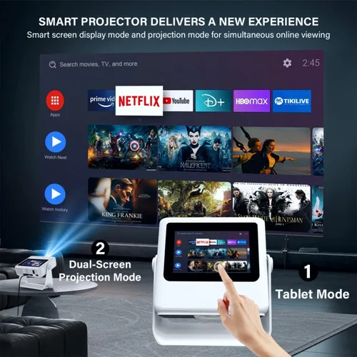 Miniatura 2 de Proyector con soporte 4K con WiFi y Bluetooth, Proyector inteligente portátil al aire con pantalla táctil, enfoque automático y control táctil