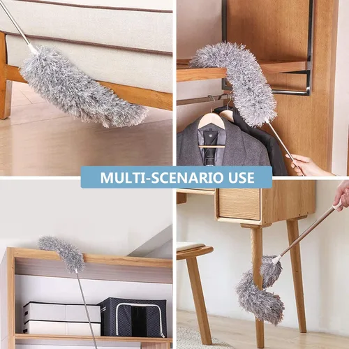 Miniatura 2 de Plumero de microfibra con poste de extensión (acero inoxidable) de 30 a 100 pulgadas, con cabezal flexible, plumero largo extensible para limpieza