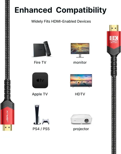 Miniatura 6 de JSAUX Cable HDMI 8K 2.1, Cable HDMI trenzado de ultra-alta velocidad 48 Gbps (4K@144Hz, 4K@120Hz, 8K@60Hz) HDCP 2.2&2.3 HDR 10 eARC ARC, Compatible