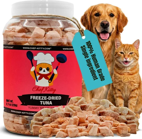 Miniatura 10 de Golosinas de atún liofilizadas para gatos y perros – 100% capturado en la naturaleza, un solo ingrediente, alto en proteínas, aperitivo saludable