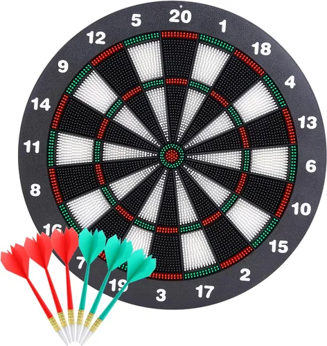 Theefun Juego de tablero de dardos de seguridad, juego de diana de goma de 16 pulgadas con 6 dardos de punta suave para hombres y mujeres, fiesta,