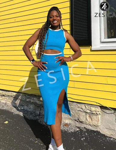 Miniatura 6 de ZESICA Vestido de punto acanalado 2024 para mujer, manga larga, cuello alto, ajustado, abertura lateral, elegante vestido tipo suéter para otoño