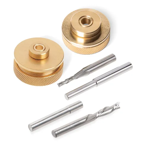 Miniatura 23 de POWERTEC Kit de incrustaciones de enrutador, juego de guía de buje de latón macizo con pasador de alineación, brocas en espiral de carburo