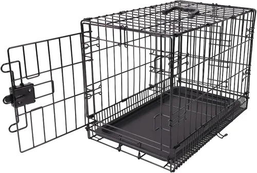 Amazon Basics Jaula portátil y plegable de alambre de metal para perros pequeños con bandeja extraíble, panel divisor, puerta individual, fácil de