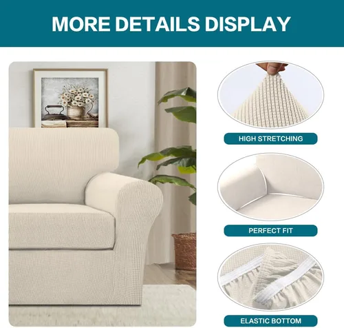 Miniatura 4 de Turquoize 2 fundas para sillas de sala de estar, funda de sofá con fundas de cojín individuales, funda de muebles para sillas (silla, beige biscotti)