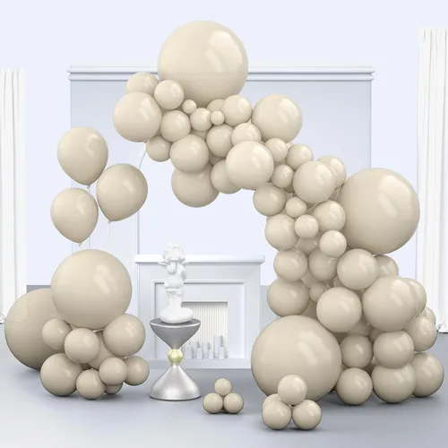 Miniatura 22 de Globos color beige, 150 unidades de diferentes tamaños, paquete de globos de 18 pulgadas, 12 pulgadas, 10 pulgadas, 5 pulgadas, color marfil crema