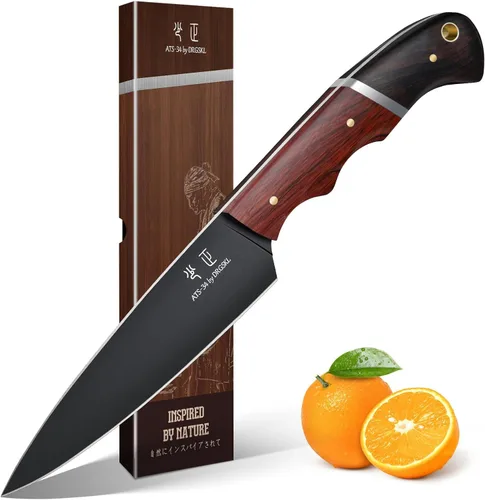 DRGSKL - Cuchillo utilitario de cocina de Japón - Cuchillo pequeño de chef de 5 pulgadas forjado de una sola pieza de acero de alto carbono ATS-34,