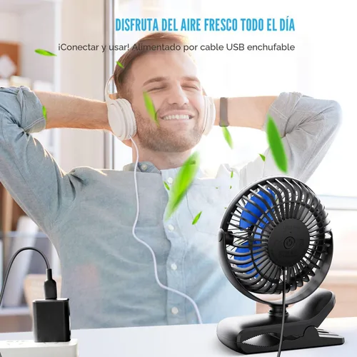 Miniatura 7 de BESKAR Ventilador de clip alimentado por USB, ventilador portátil de 6 pulgadas con cable, 3 velocidades de flujo de aire fuerte, ventilador pequeño